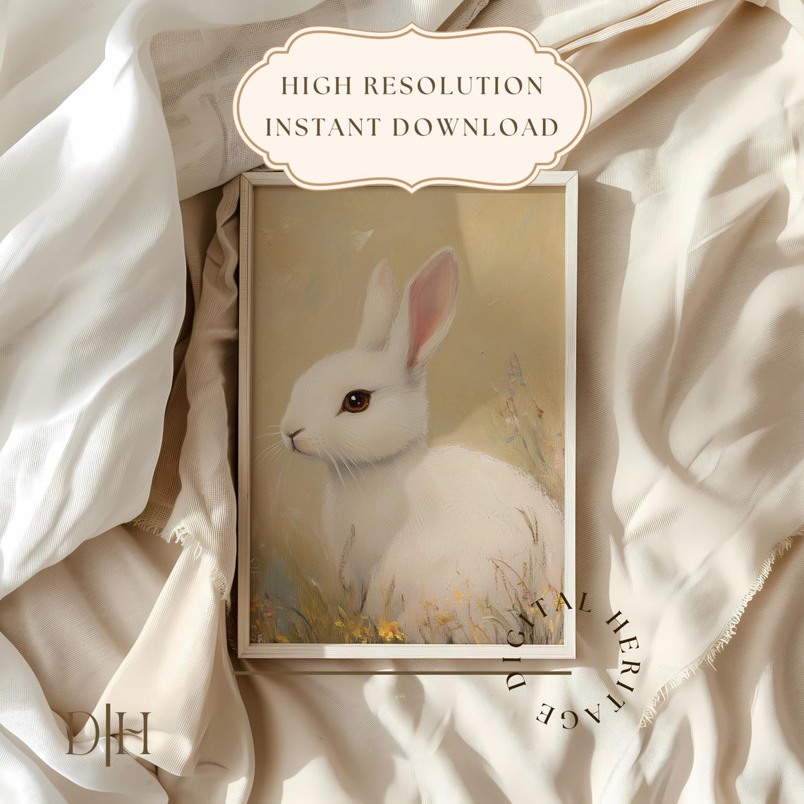 Bunny Art Print Spring Rabbit Wall Art Cute Vintage Bunny Decor Neutral Farmhouse Nursery Painting - Image 3