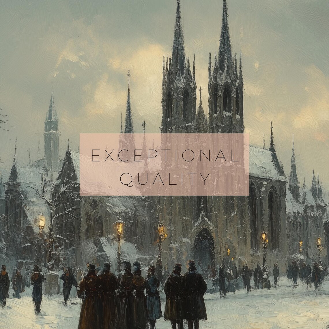 Medieval City Cathedral Spires Snowy Street Vintage Winter Art Poster - Image 3