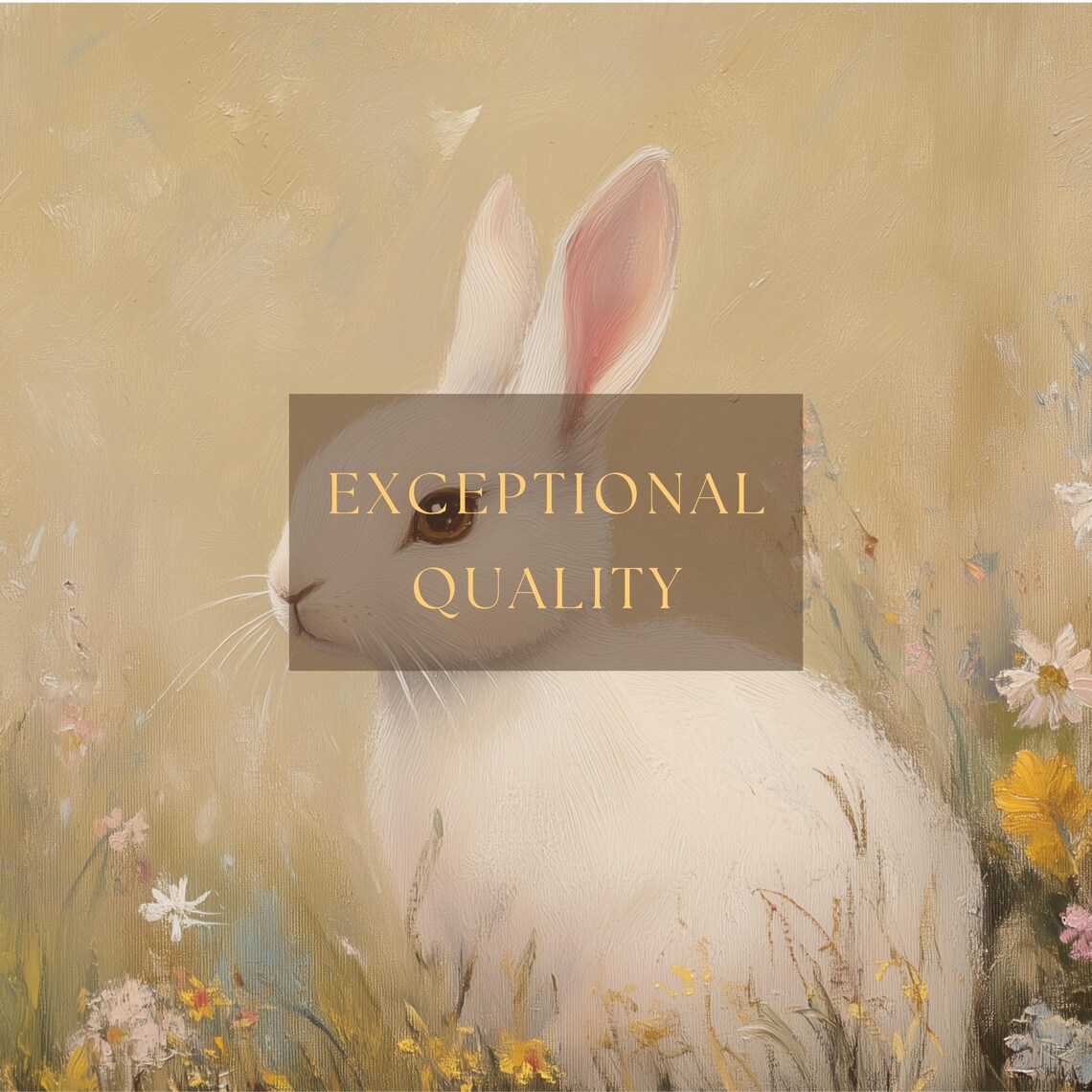 White Bunny Rabbit Wildflower Meadow Spring Vintage Painting Wall Art - Image 3