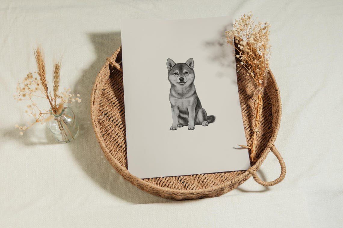 Shiba Inu Sitting Portrait Minimalist Beige Neutral Dog Poster - Image 2