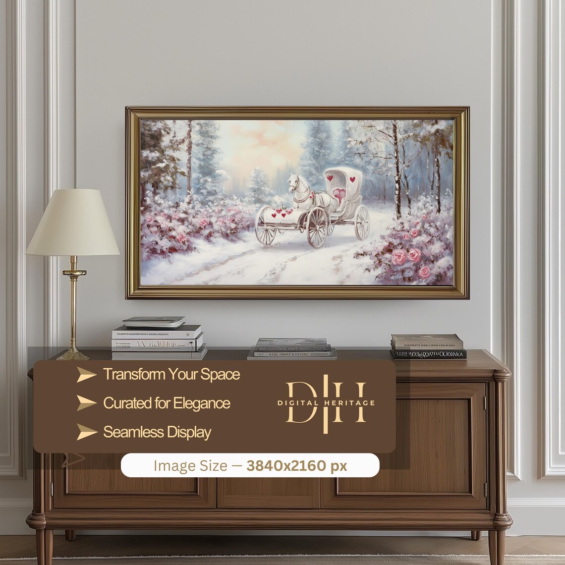 Horse And Carriage Valentines Frame Tv Art Neutral Vintage Winter Botanical Oil Painting Farmhouse Decor Tv Art - Image 2