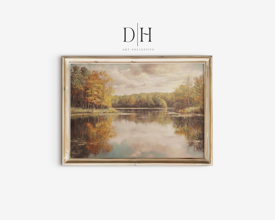 Autumn Lake Reflection Landscape Art Print