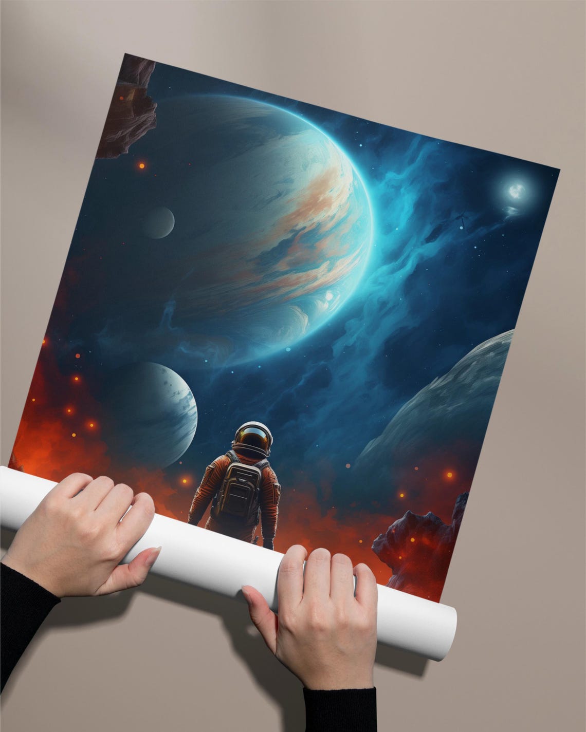 Astronaut Standing On Alien Planet Cosmic Explorer Sci Fi Art Poster - Image 2