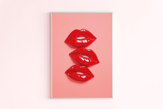 Red Lips Pop Art Print Glam Makeup Room Decor