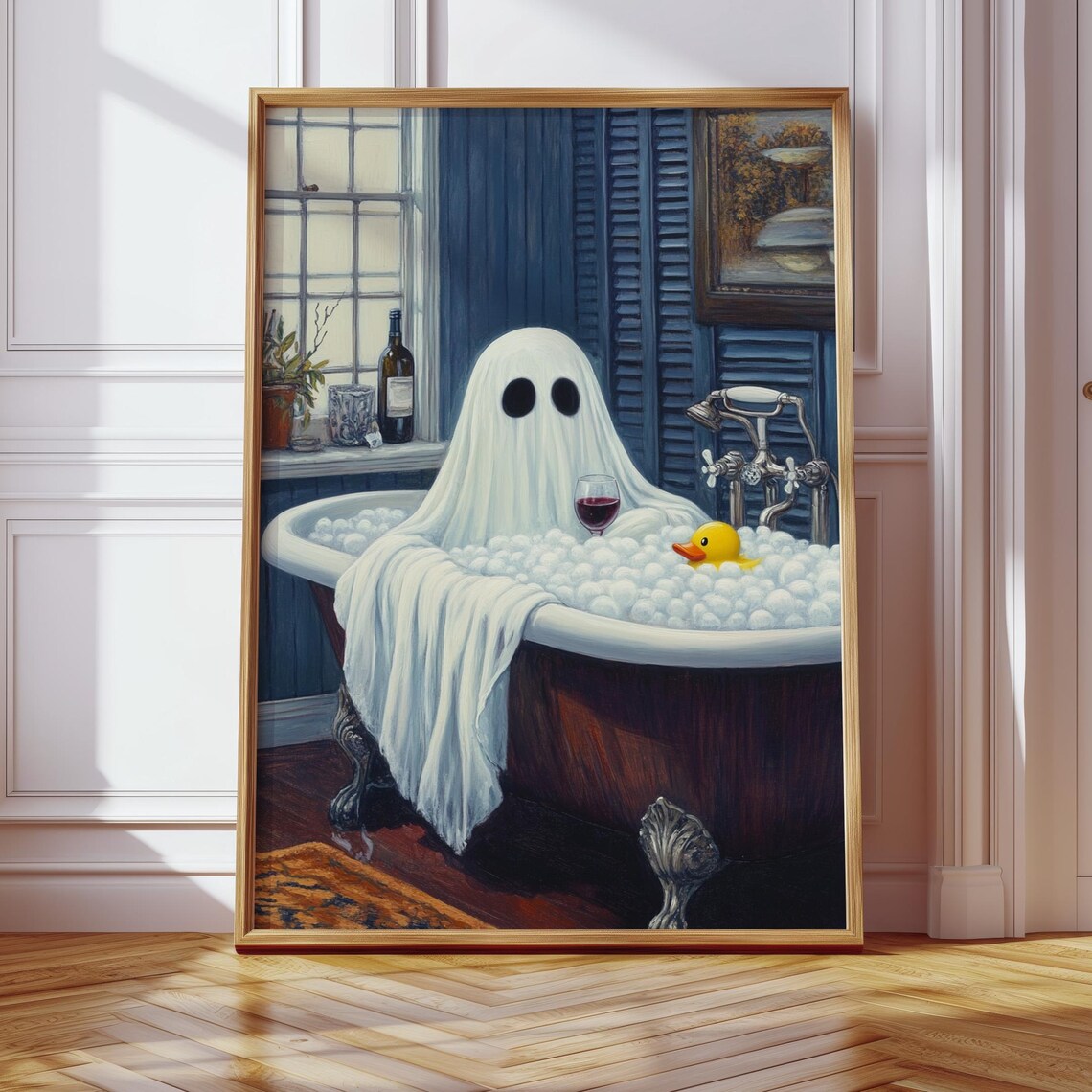 Ghost Relaxing In Bubble Bath With Wine And Rubber Duck Poster - Image 5