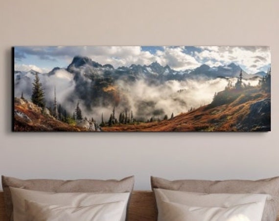 North Cascades National Park Wall Art Print Panoramic Wall Decor Livingroom Ready To Hang Mountain Decor Forest Art Lake Art