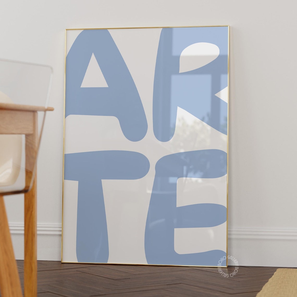 Oversized Light Blue Typography Letters Artistic Minimalist Poster
