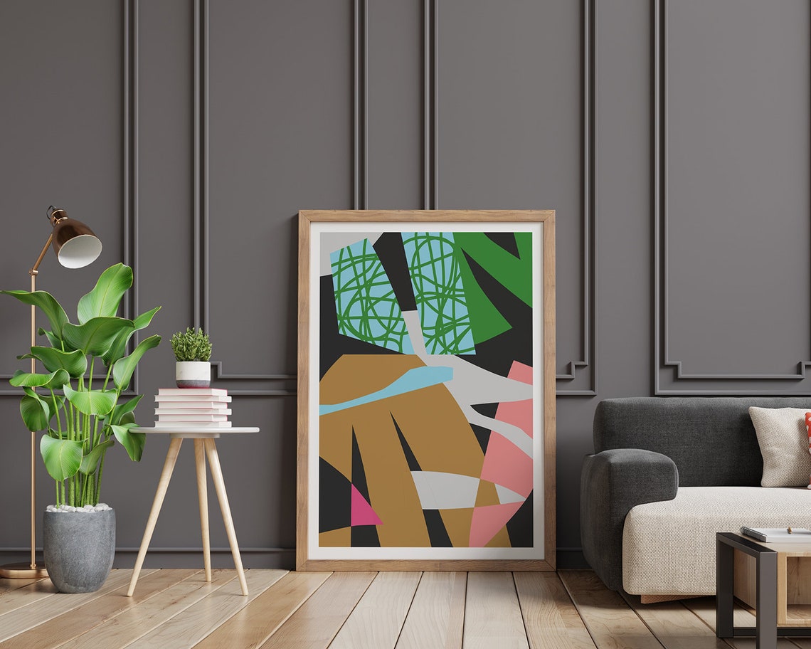 Abstract Botanical Collage with Scribbled Leaves Bold Art Poster - Image 2