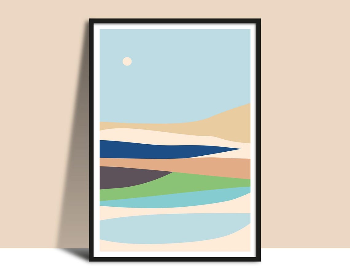 Pastel Beach Dunes Pools Abstract Sea Sand Sky Minimal Poster