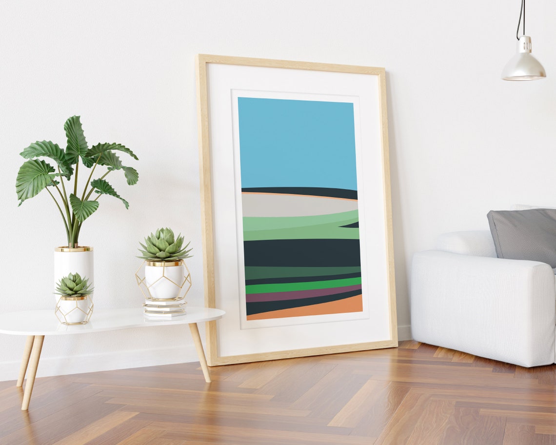 Blue Sky Green Fields Abstract Minimal Horizon Landscape Poster - Image 3