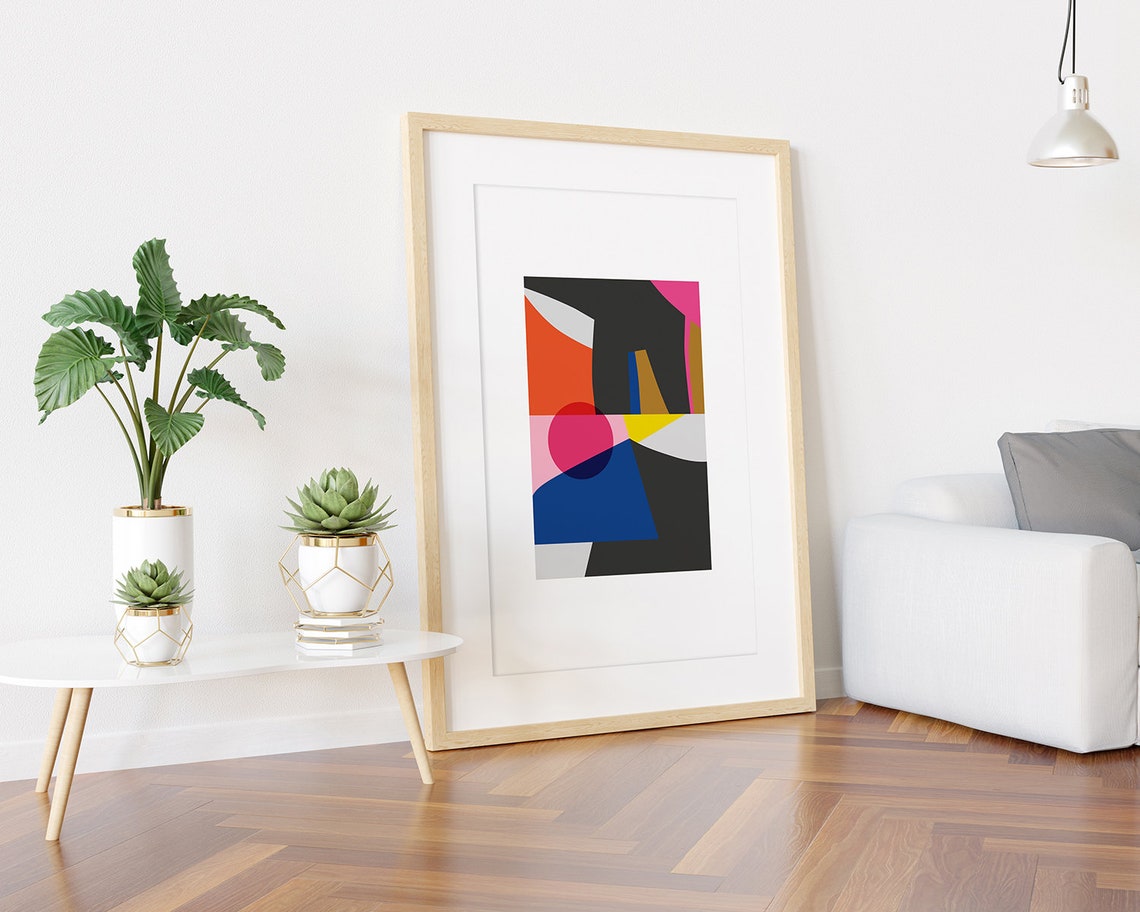 Vibrant Orange Pink Black Geometric Shapes Modern Art Poster - Image 3