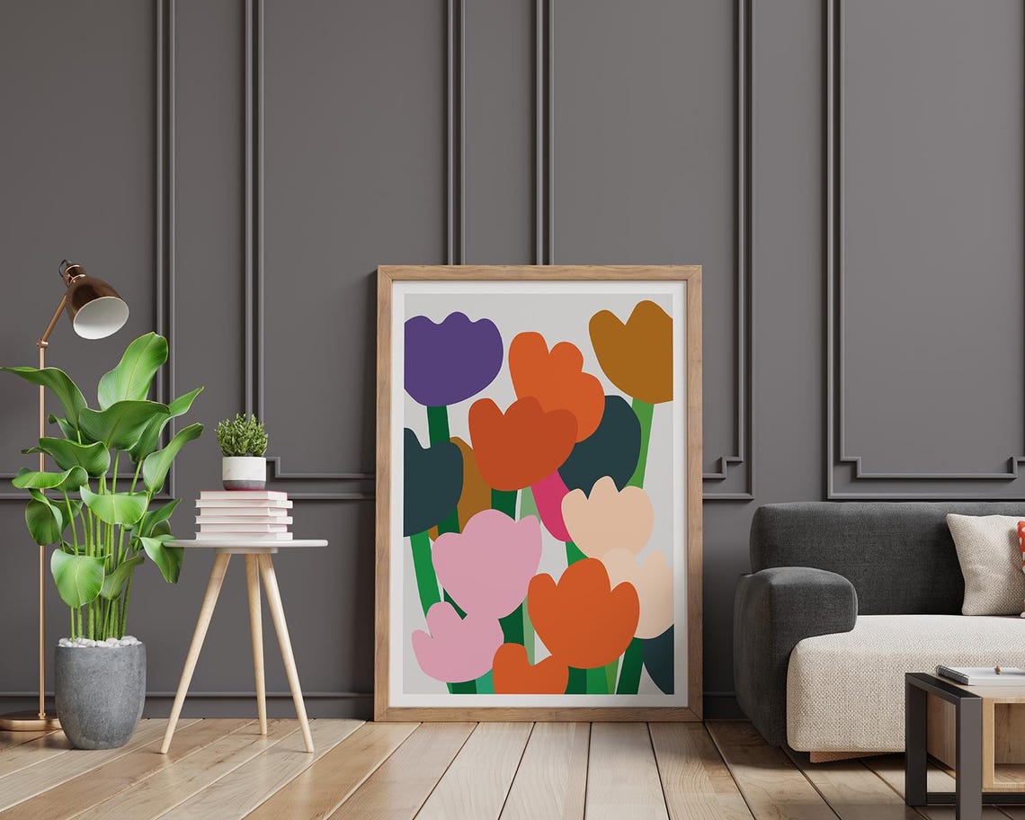 Bold Multicolor Tulips Flat Botanical Pop Art Illustration Poster - Image 2