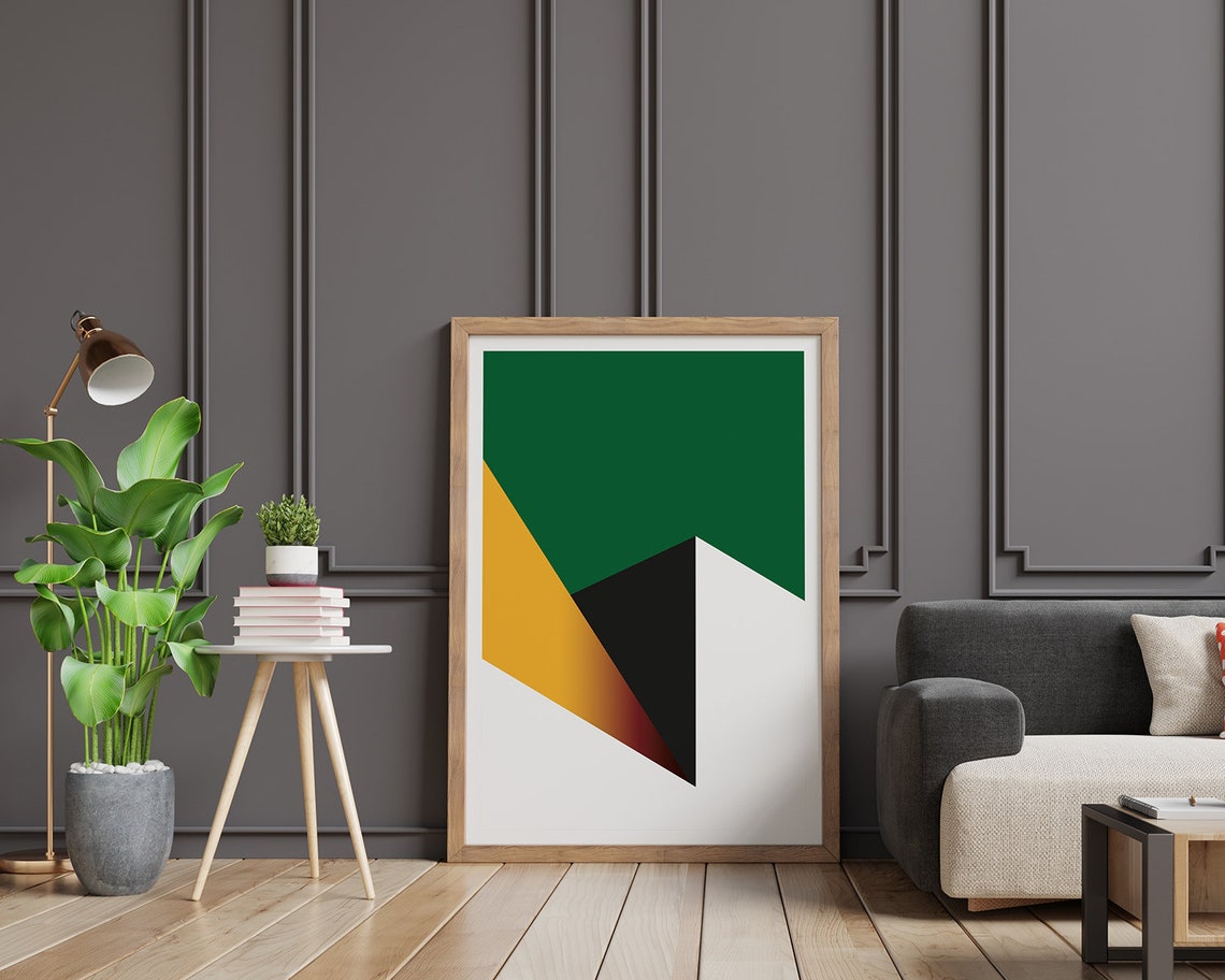Green Yellow Black Geometric Triangles Bold Abstract Wall Art - Image 2