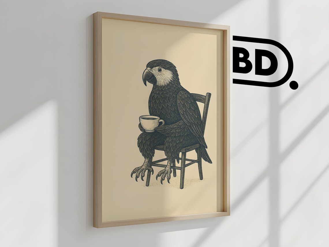 Quirky Parrot Coffee, Cute Retro Vintage Kitchen Decor - Image 2
