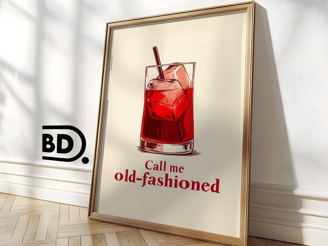 Call Me Old Fashioned Red Cocktail Quote Vintage Bar Cart Print - Image 3