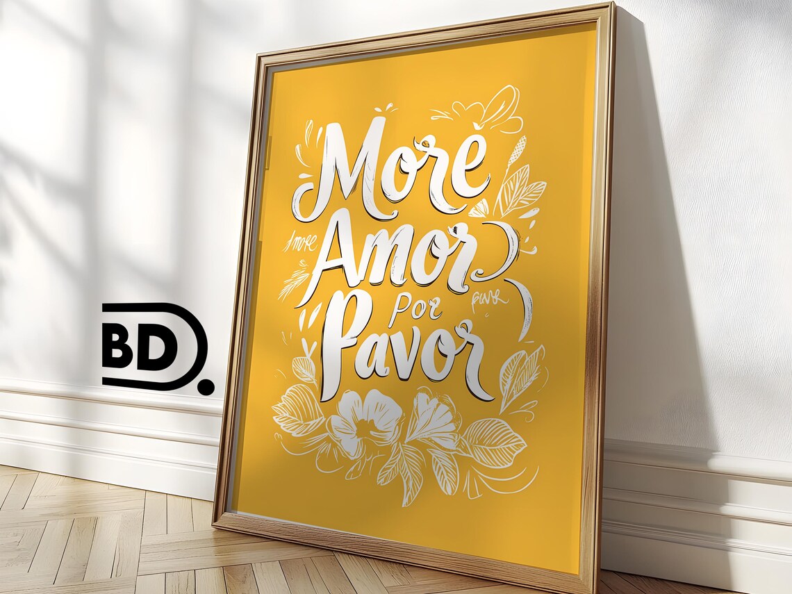 More Amor Por Favor Yellow Hand Typography Love Quote Wall Art - Image 3