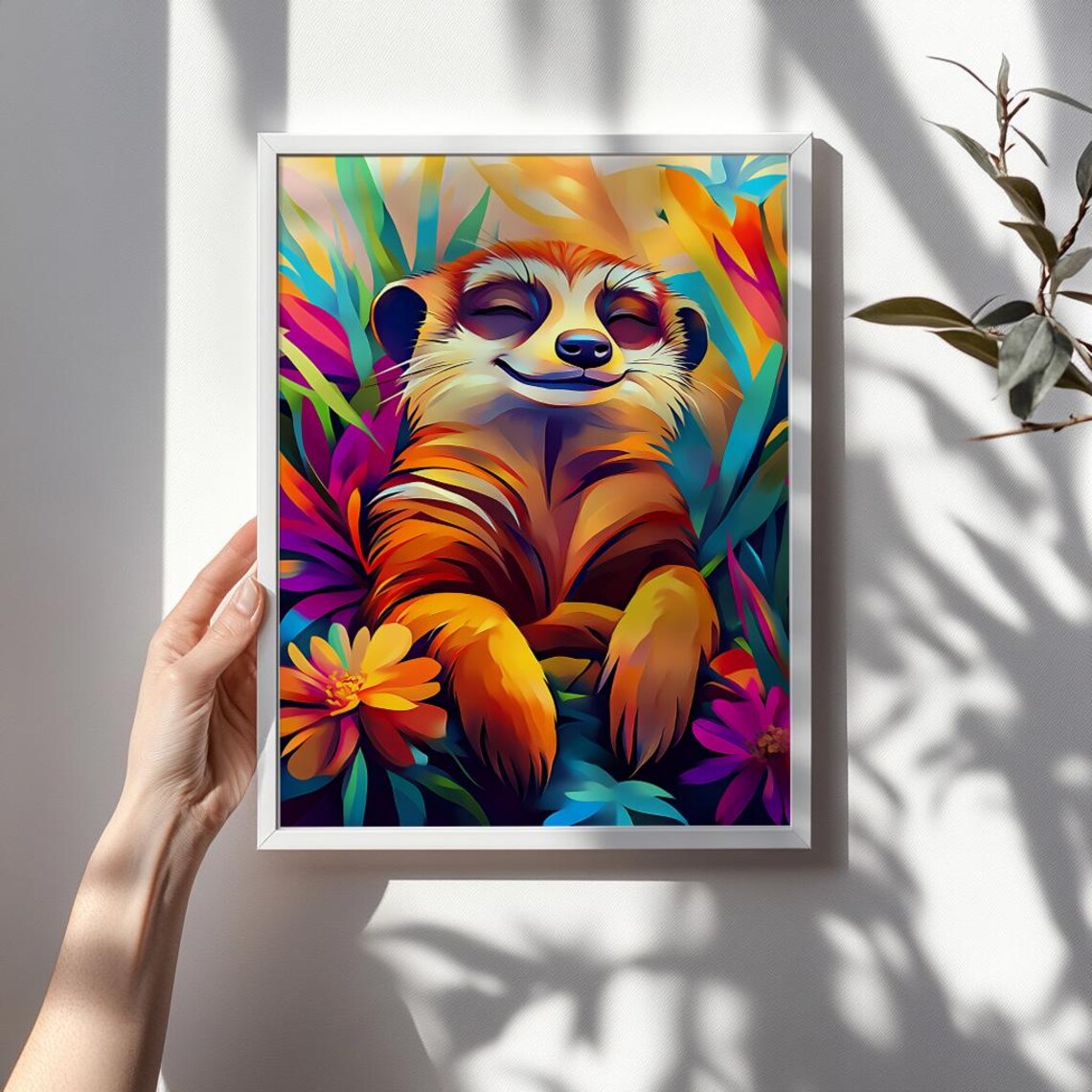Smiling Meerkat Among Tropical Flowers Vibrant Animal Poster - Image 3