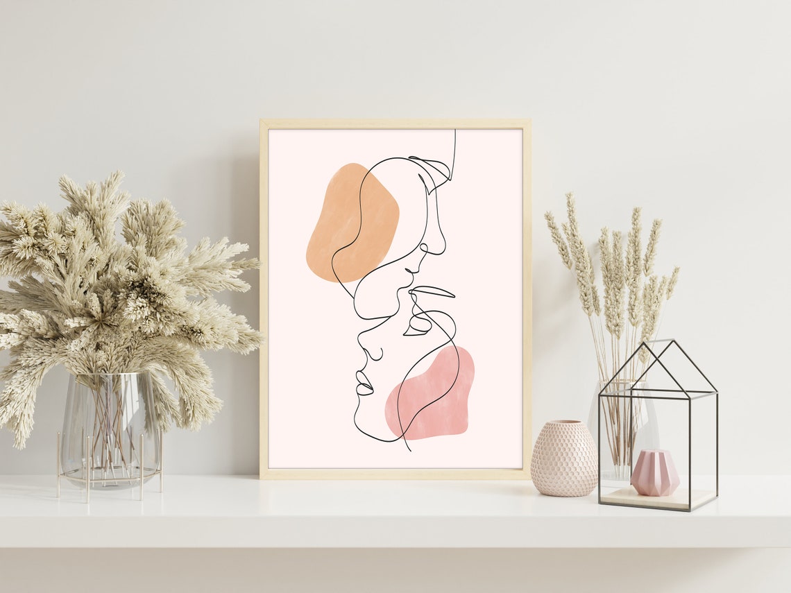 Romantic Couple One Line Art Faces Kissing Minimalist Poster - Image 3