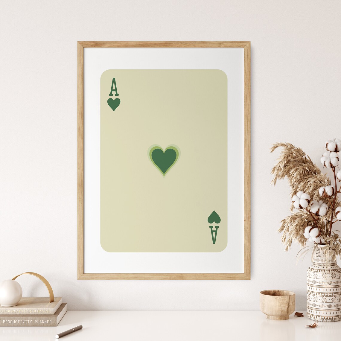 Green Ace Of Hearts Playing Card Minimalist Wall Decor Poster - Image 3