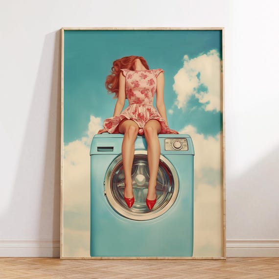 Funny Laundry Poster Print Room Decor Vintage Cute Quote Minimalist Wall Art Laundromat Blue