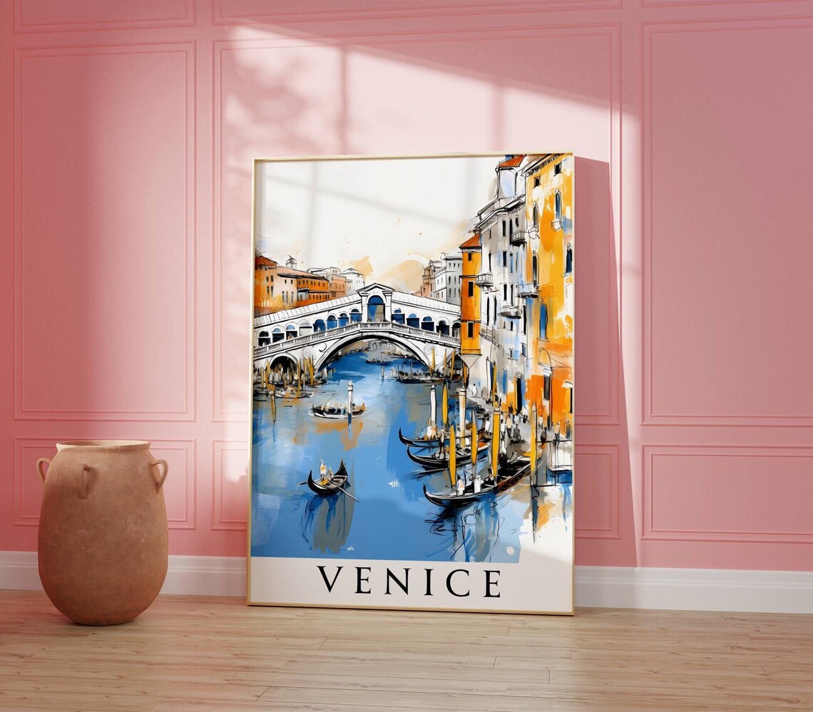 Venice Rialto Bridge And Gondolas Watercolor Travel Art Print - Image 4