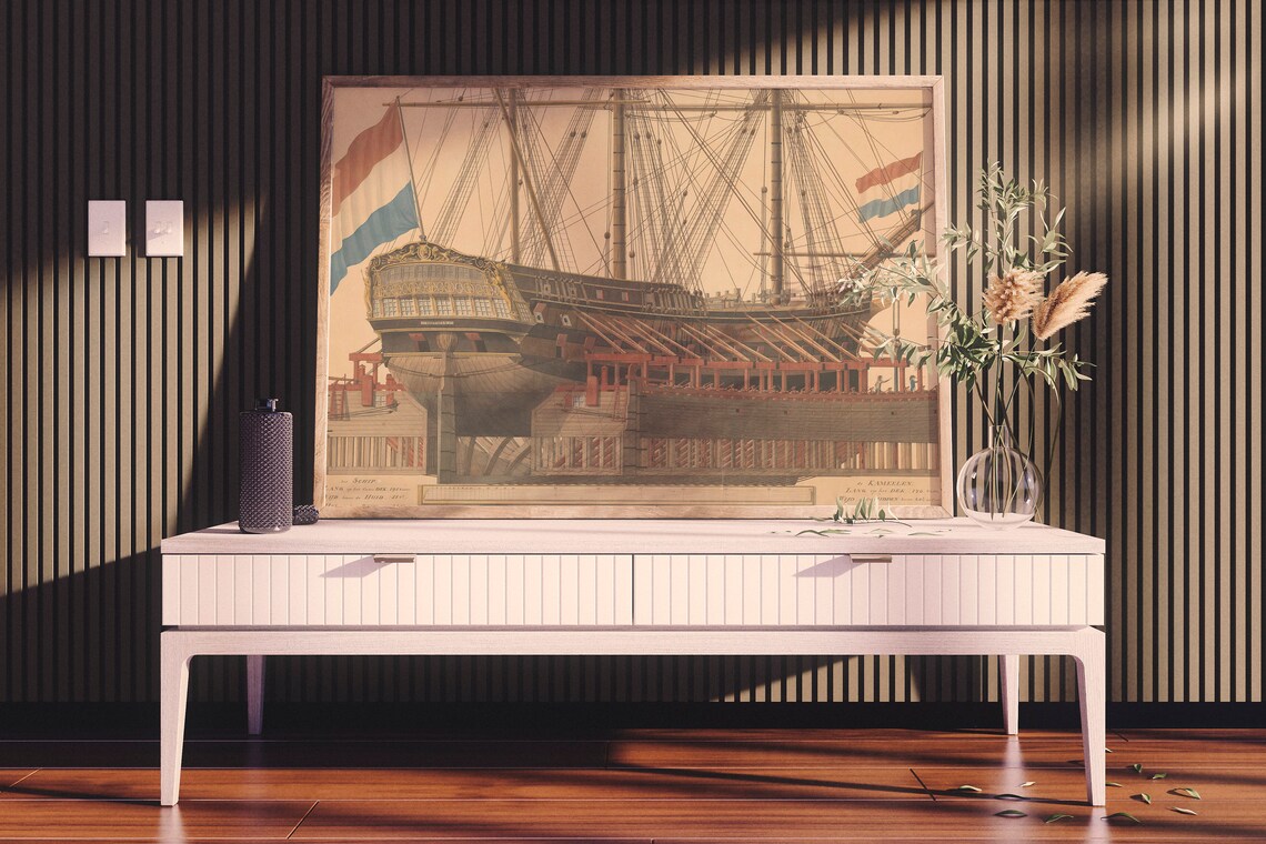 Dutch Ship Drawing, 19th Century Naval Art Print - Image 3