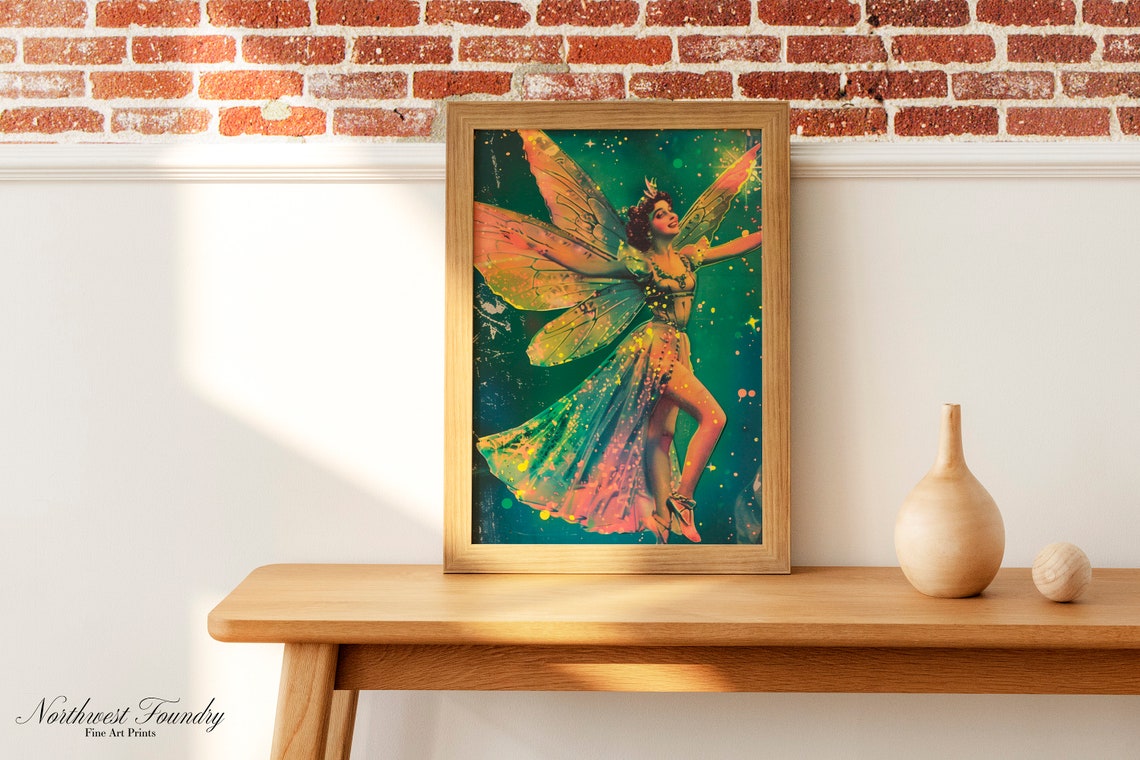 Iridescent Dancing Fairy Teal Night Vintage Fairytale Postcard Poster - Image 2