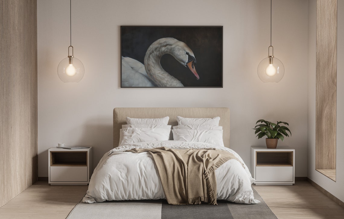 Dramatic Swan Neck Portrait on Black Dark Academia Painting Poster - Image 2