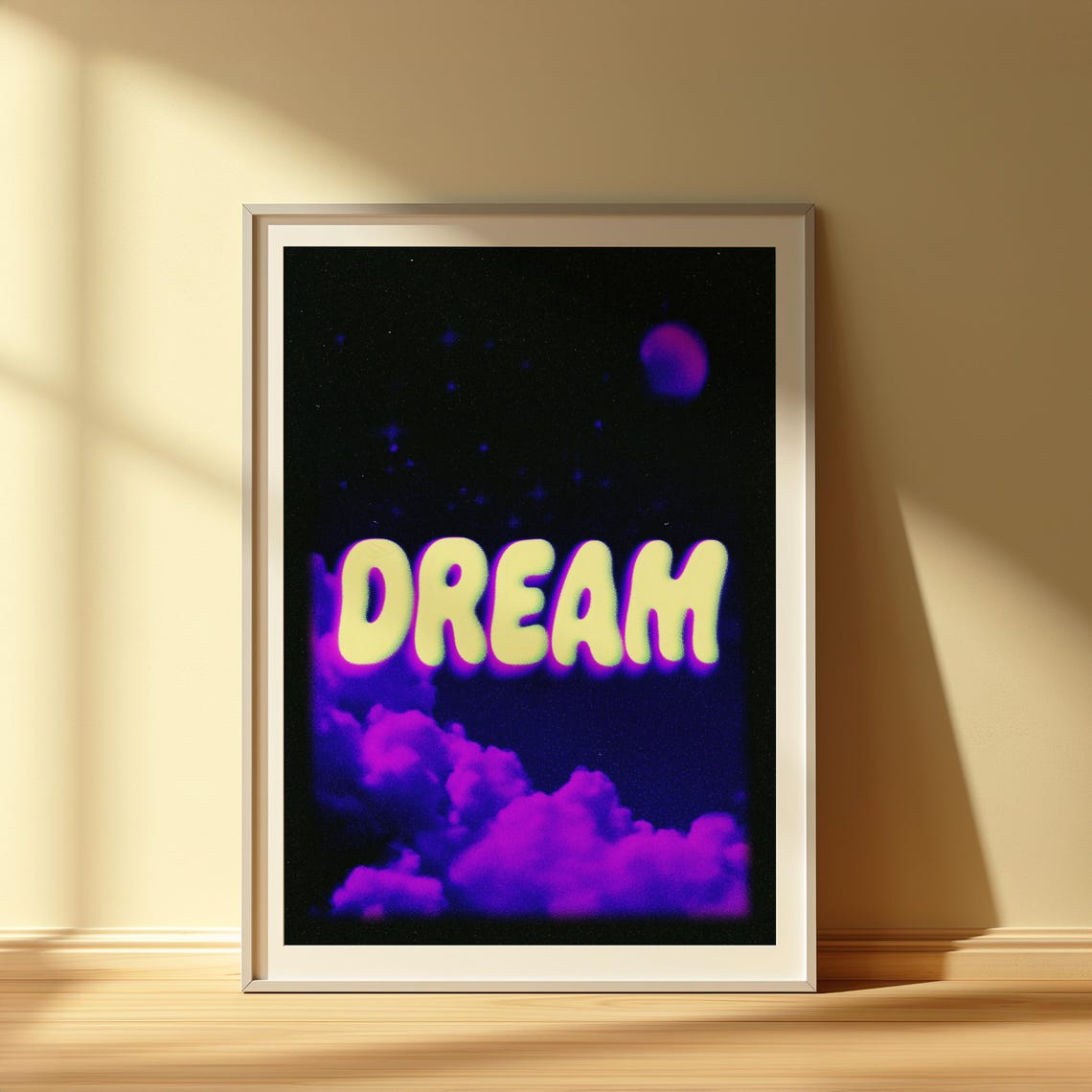 Dream Retro Bubble Letter Purple Vaporwave Night Sky Cloud Poster