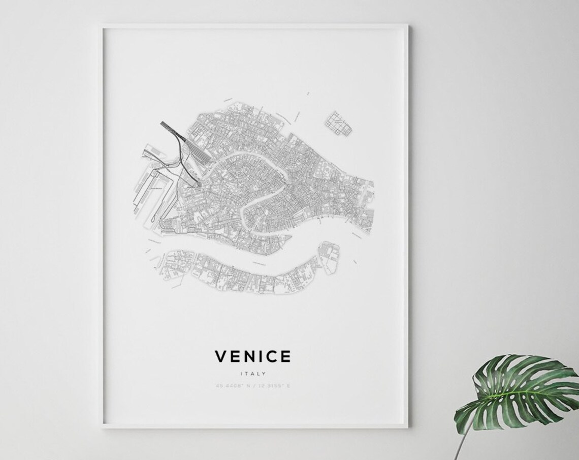 Venice Italy Lagoon Islands Street Map Minimalist Black and White Poster