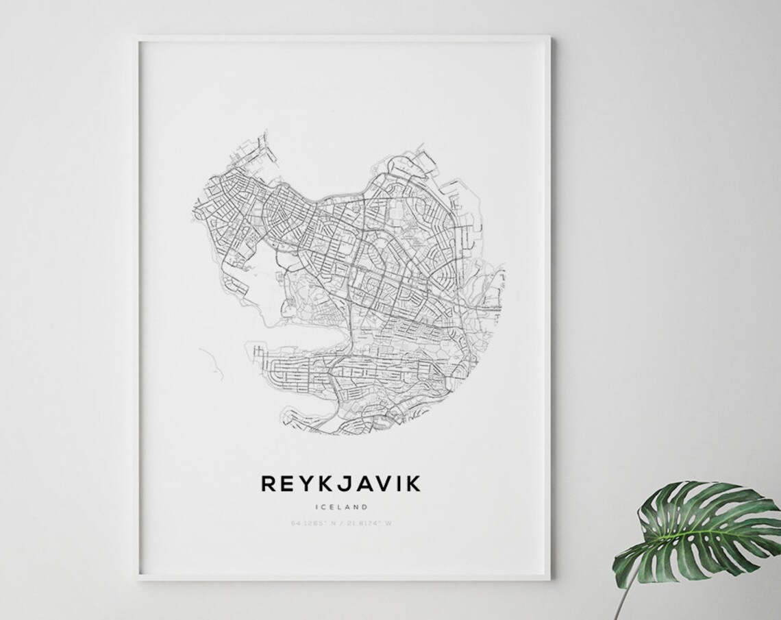Reykjavik Iceland City Street Map Minimalist Black and White Poster