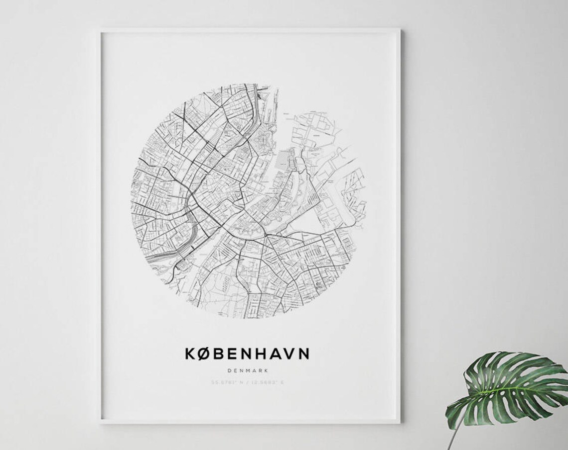 Copenhagen City Map Print, Scandinavian Travel Decor