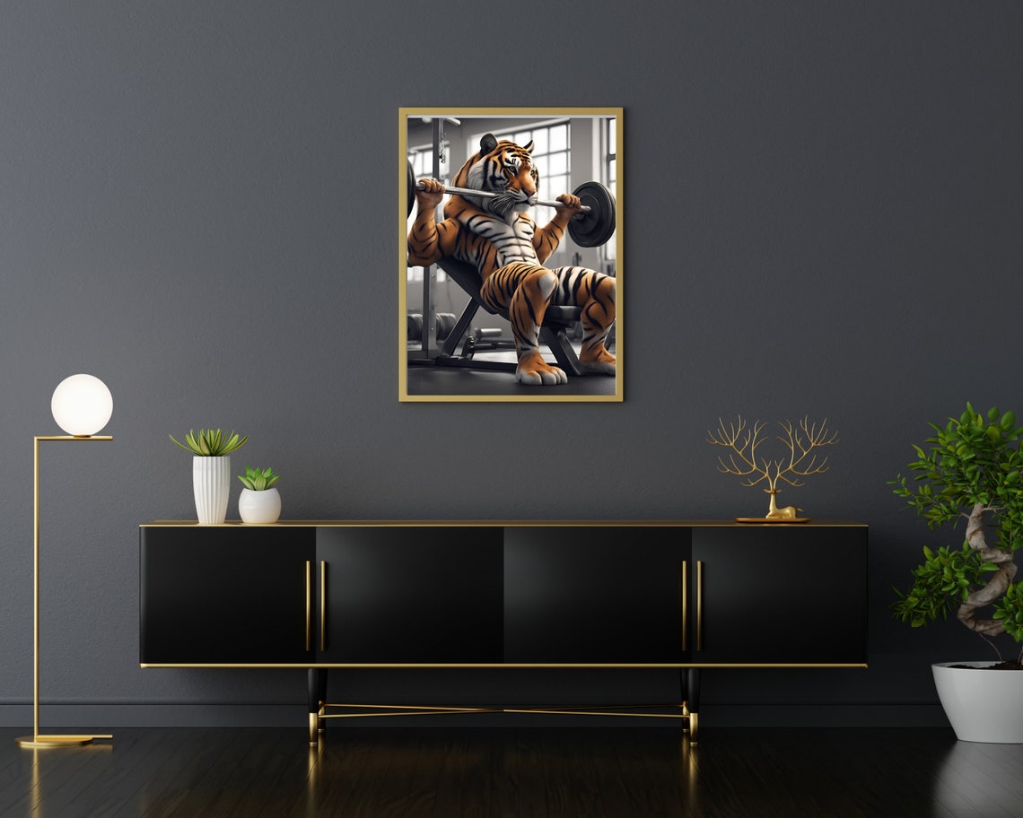 Tiger Gym Cute Quirky Animal Art Print - Image 3
