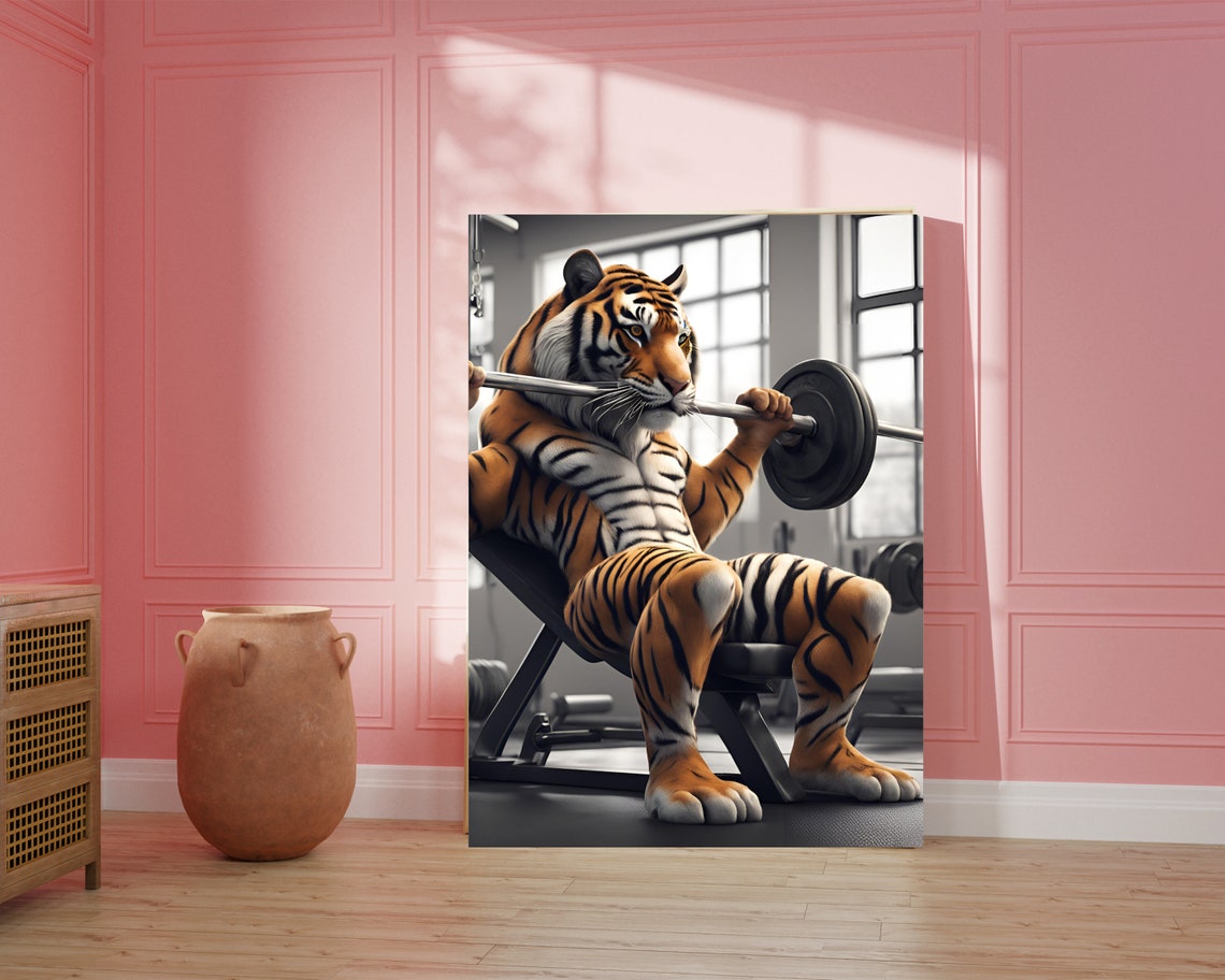 Tiger Gym Cute Quirky Animal Art Print - Image 4