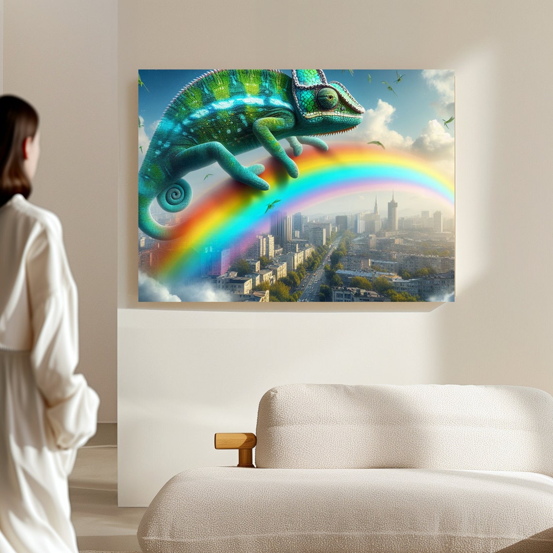Whimsical Chameleon Rainbow Animal Gallery Wrap 20x16 Or 36x36 Art For Every Space - Image 4