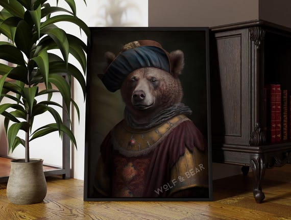 Mr Bear Renaissance Portrait Altered Vintage Wall Art