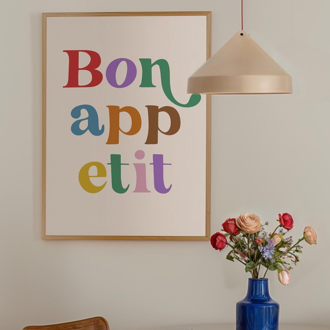 Bon Appetit Colorful Retro Typography Kitchen Wall Decor Poster