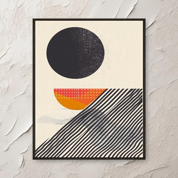 Modern Abstract Wall Art Print Black Circle Geometric Poster Minimalist Contemporary Home Decor Scandinavian Style