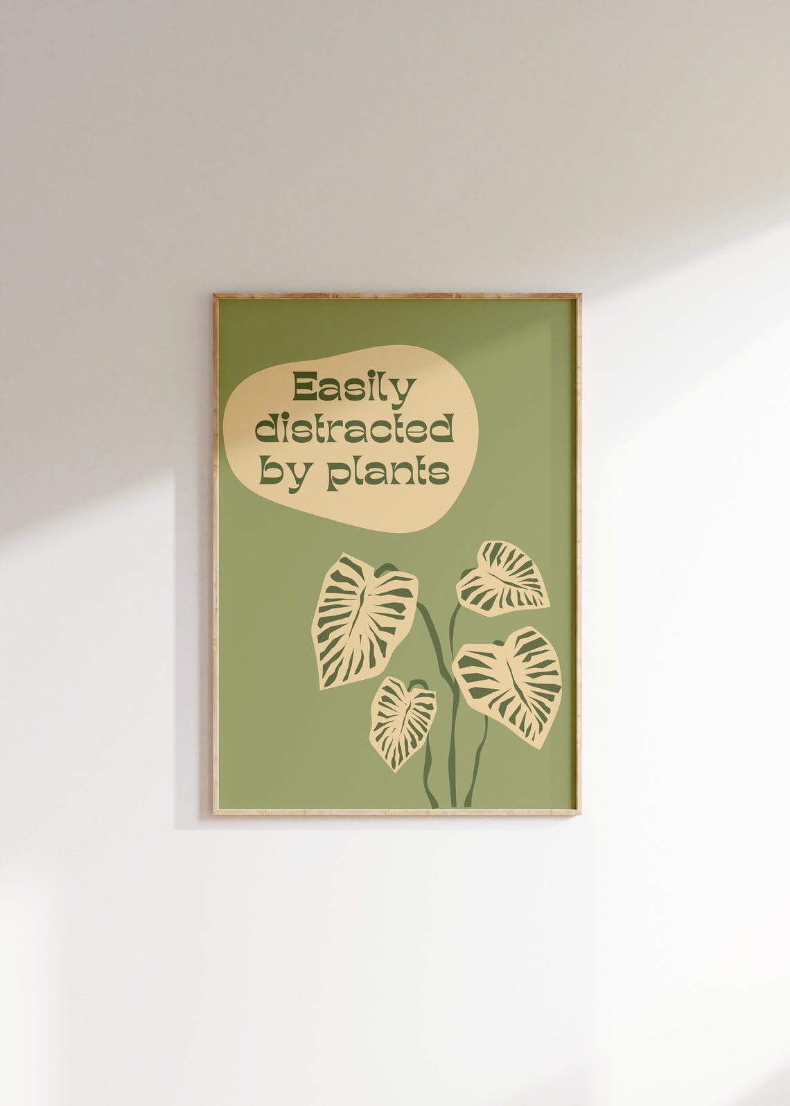 Easily Distracted By Plants Monstera Sage Green Quote Wall Poster