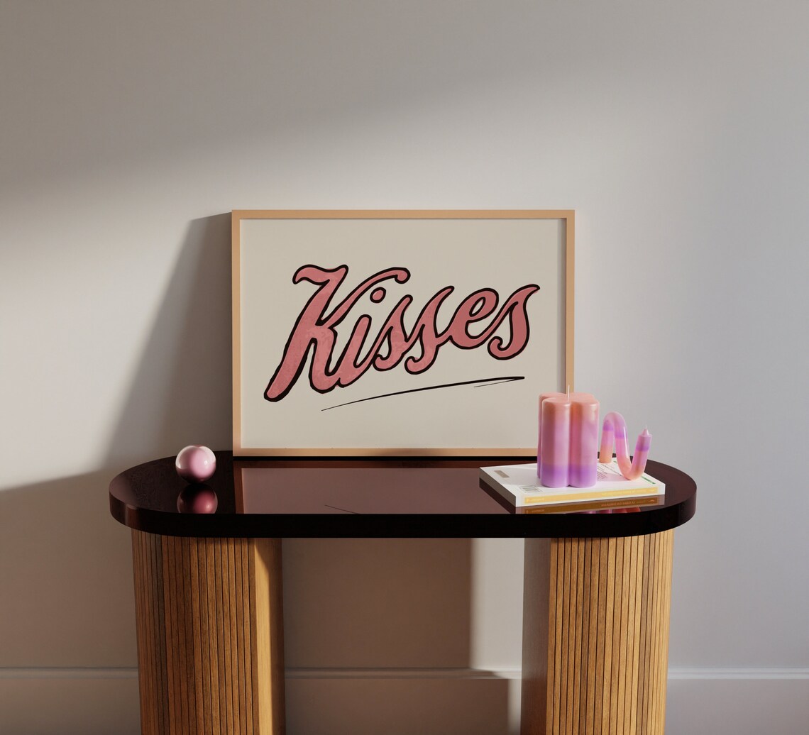 Kisses Typography Print, Retro Living Room Decor - Image 3