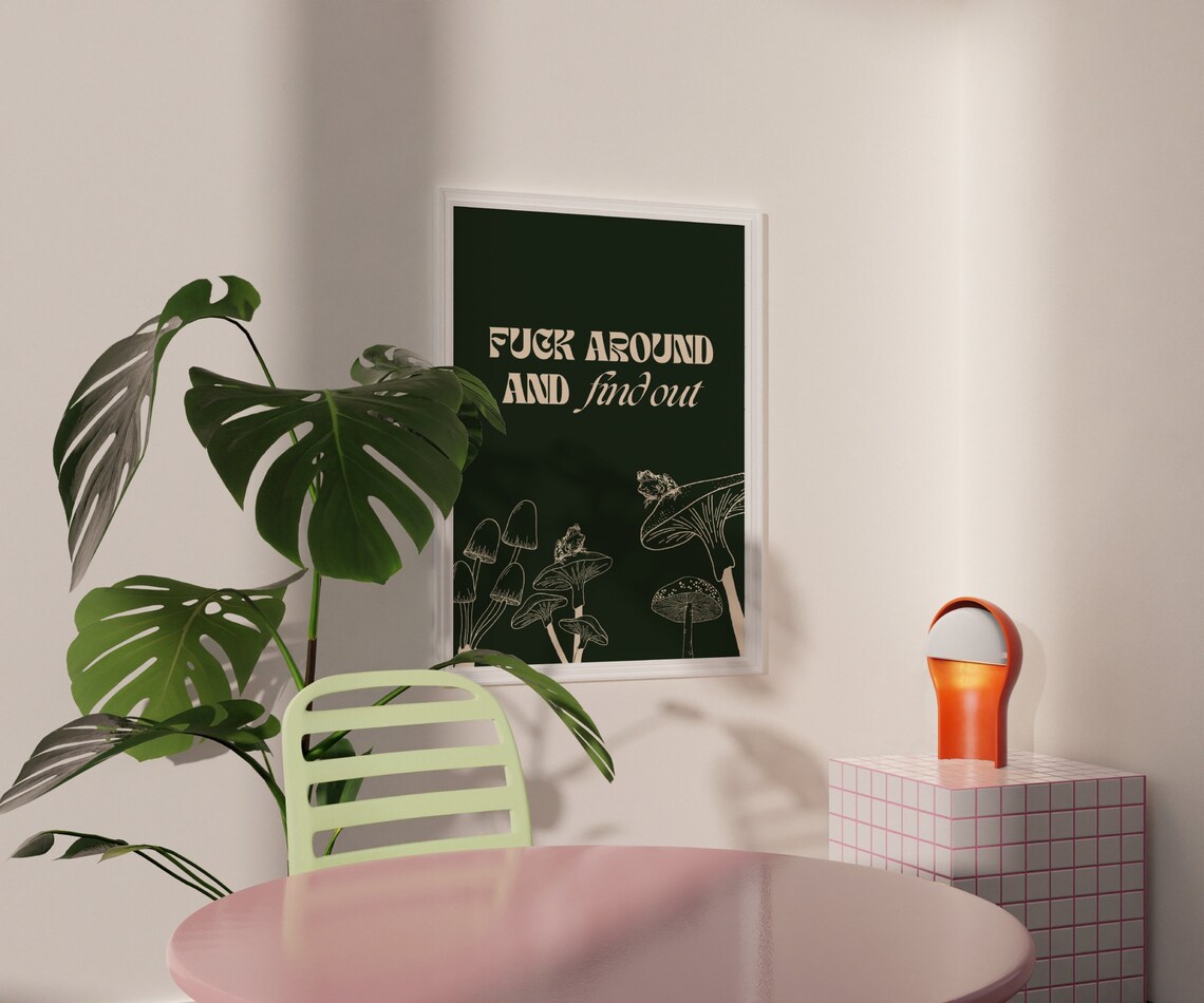 Find Out Funny Frog Mushroom Retro Teal Cottagecore Quote Poster - Image 2