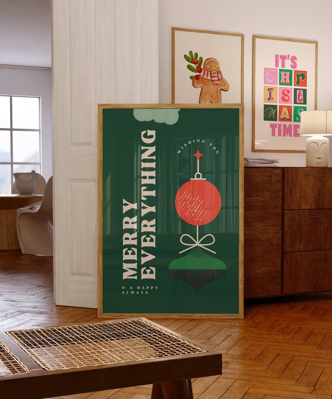Merry Everything And Happy Always Green Retro Christmas Poster - Image 3