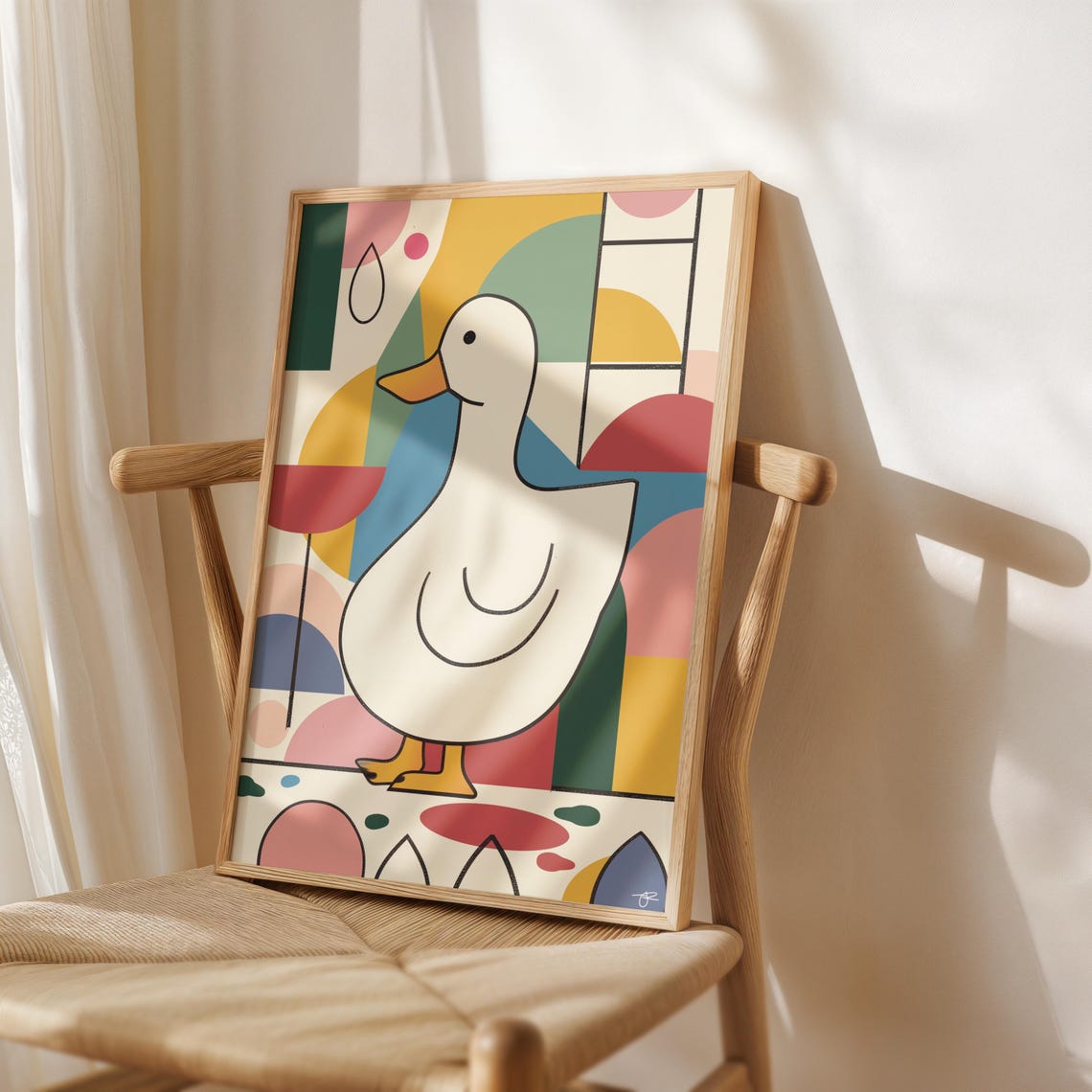 Colorful Duck Geometric Abstract Art Funky White Duck Poster - Image 2