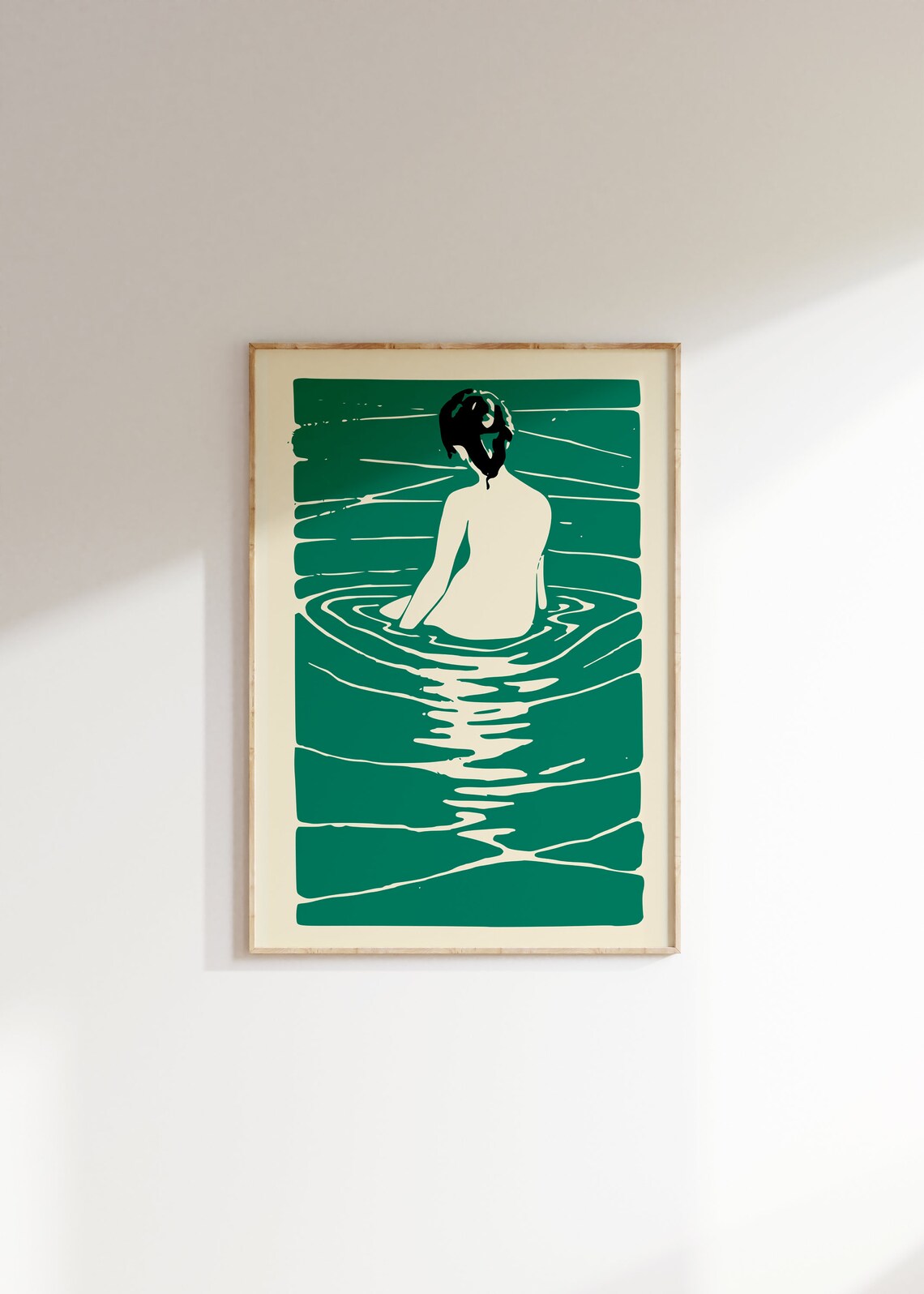 Retro Woman in River Art Print, 70s 80s Style