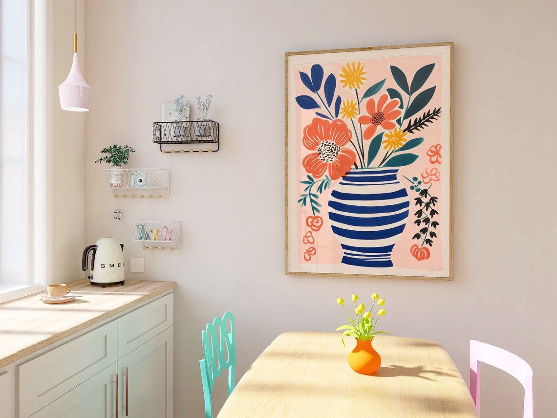 Matisse Inspired Bouquet Of Flowers Girly Wall Art Funky Flowers Print Retro Floral Art Boho Flower Colorful Girls Bedroom Decor - Image 2