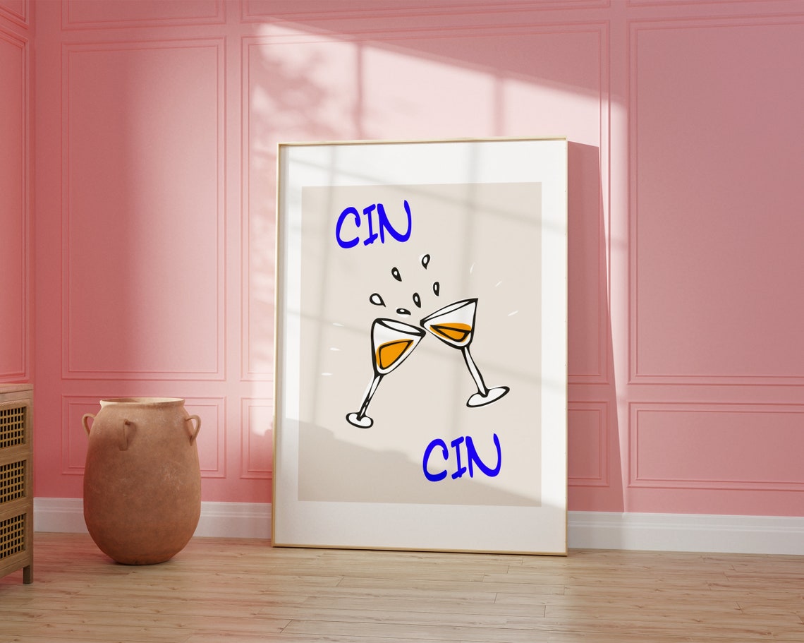 Cin Cin Cheers Cocktail Glasses Retro Bar Cart Kitchen Art Poster - Image 3