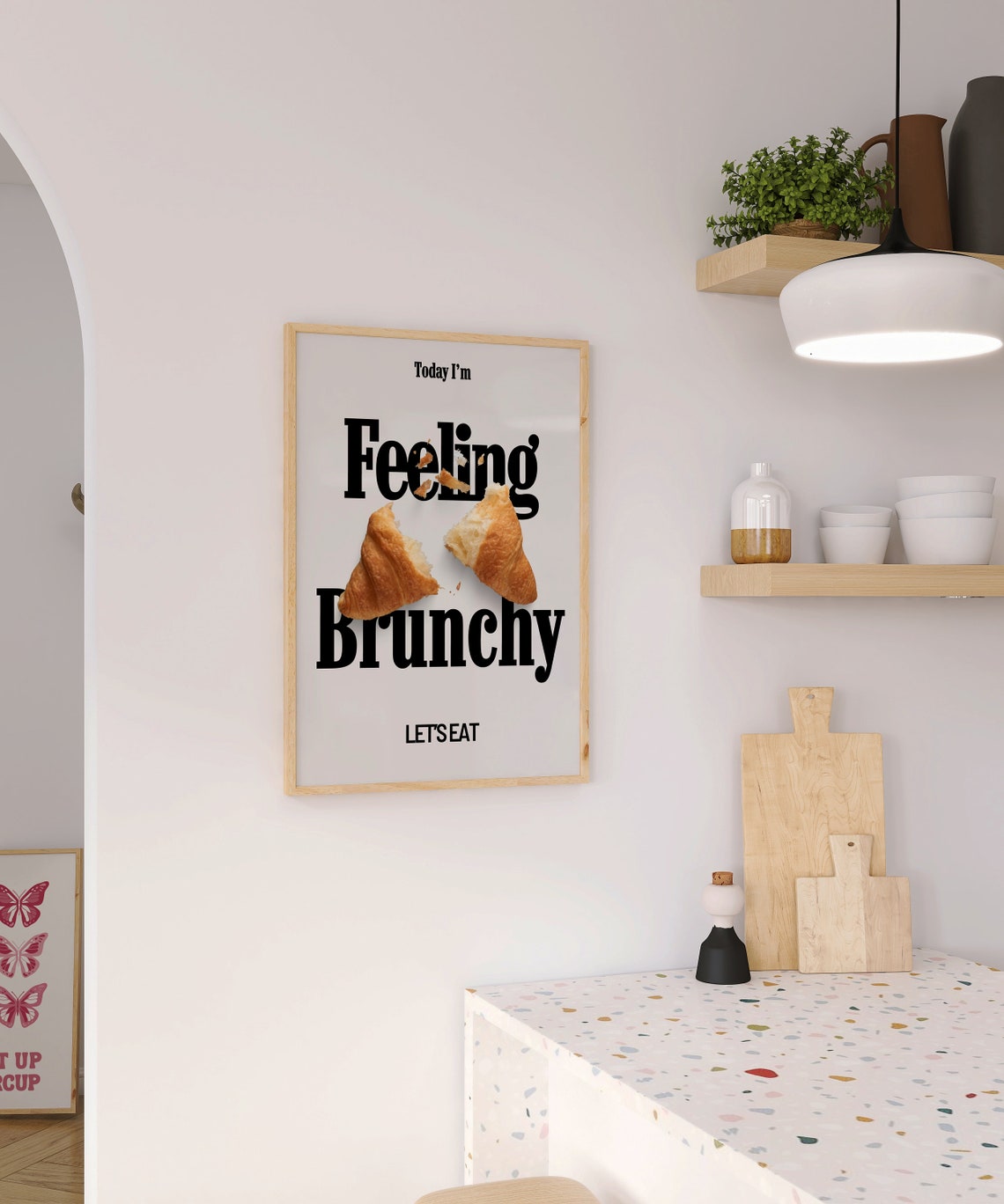 Feeling Brunchy Funny Croissant Kitchen Brunch Quote Typography Poster - Image 3