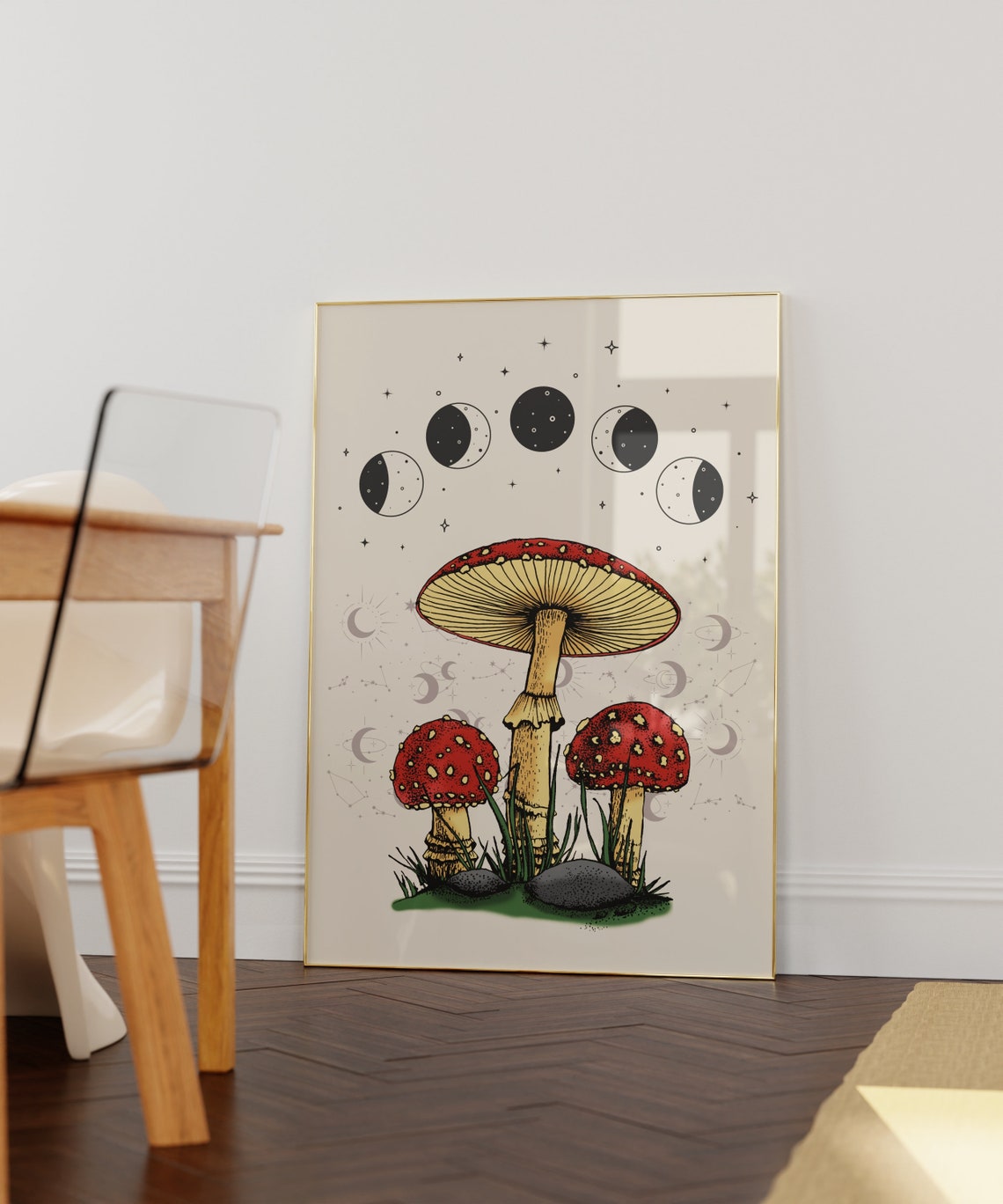 Fly Agaric Mushroom Moon Phase Witchy Cottagecore Art Poster - Image 2