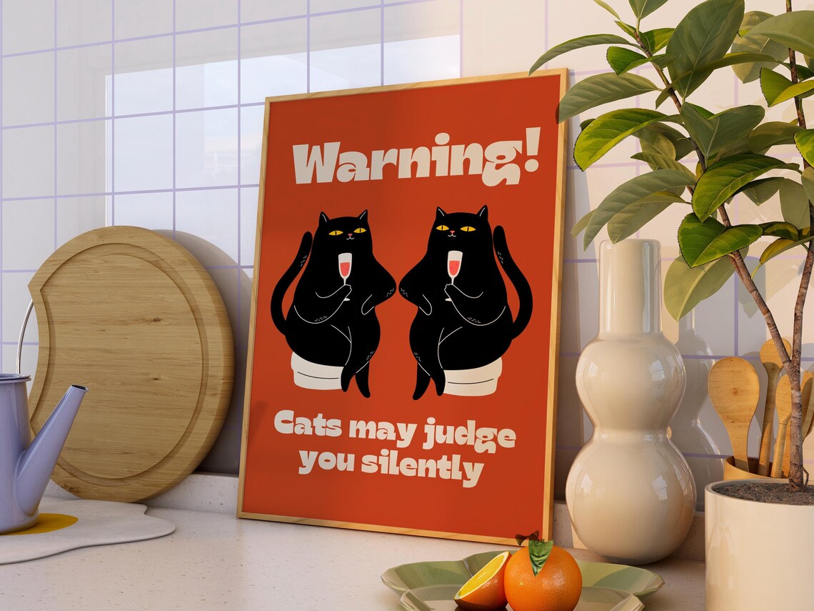 Funny Cats Retro Funky Animal Illustration, Cat Lover Gift - Image 2