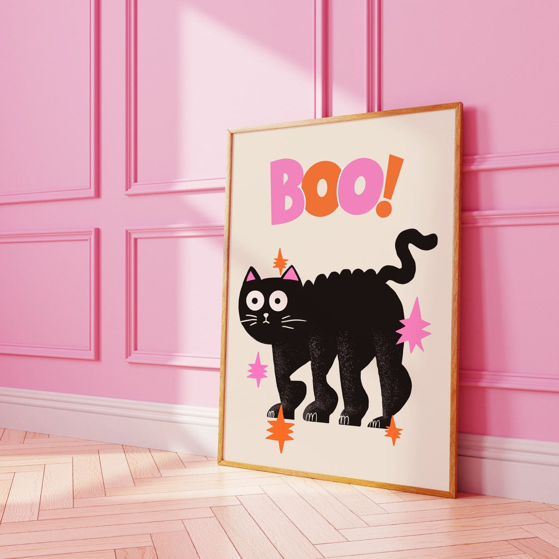 Boo Black Cat Retro Halloween Spooky Season Cat Lover Art Poster - Image 2